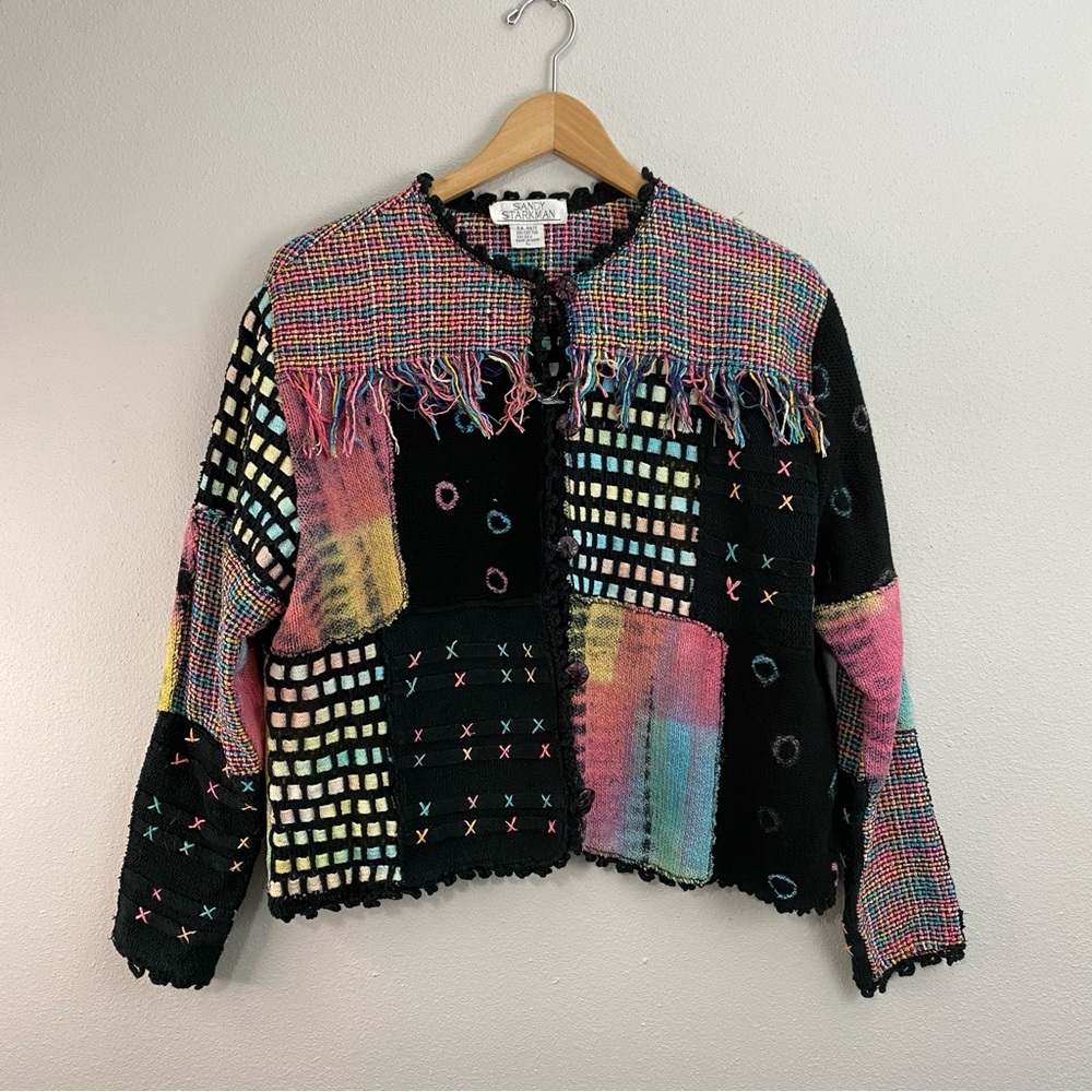 Sandy Starkman‎ Vintage Silk Blend Colorful Button Down Sweater Women’s Large